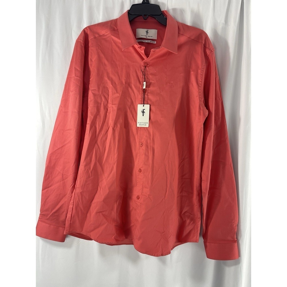 Father Sons Mens Shirt XL Coral Stretch Slim Fit Long Sleeve Button Up